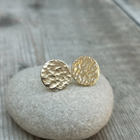9ct Gold Hammered Disc Stud Earrings, made from recycled 9ct Gold.