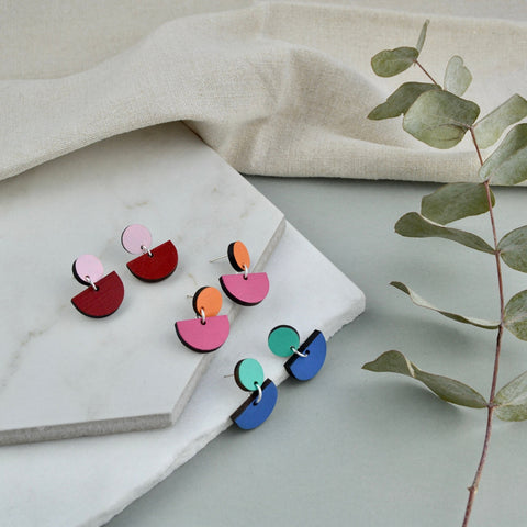 Colourful Contrast Wooden Earrings