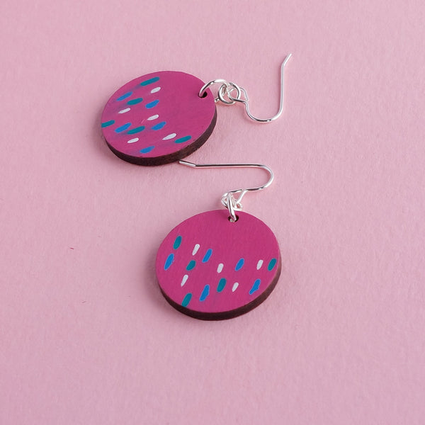 Pink dangly earrings, handmade in England