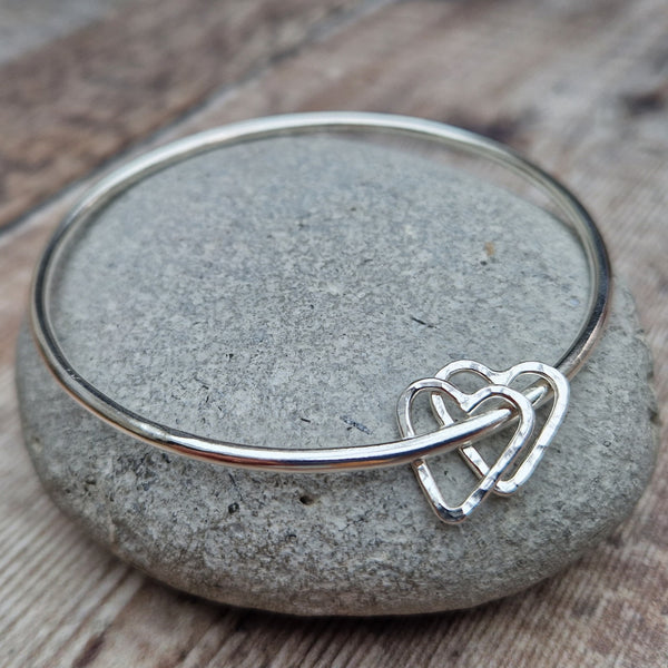 Sterling Silver Bangle with Heart Charms