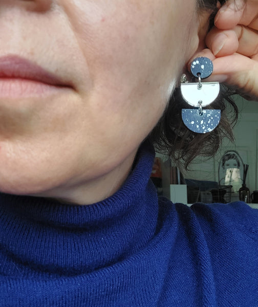Navy and Silver Earring