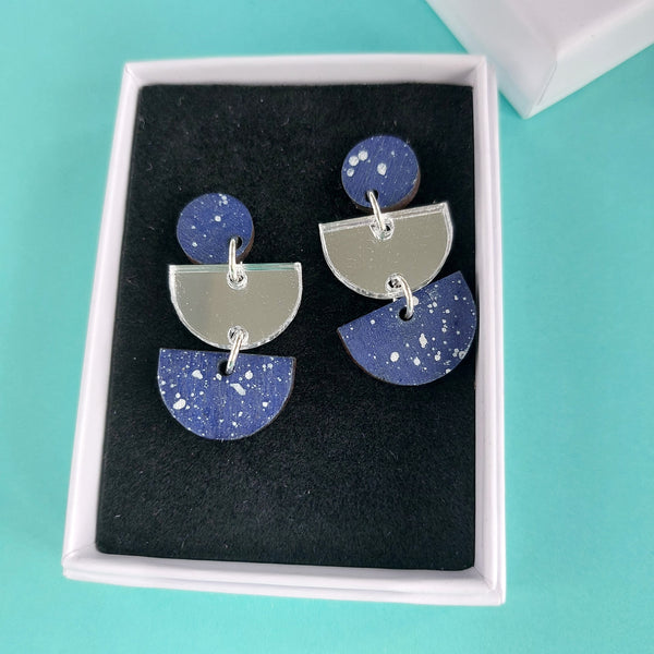 Deep navy and silver earrings