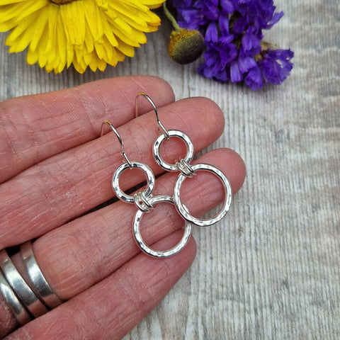 Sterling Silver Hammered Circle Earrings