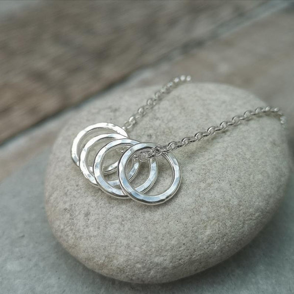 Sterling Silver Necklace with 4-6 Hammered Rings