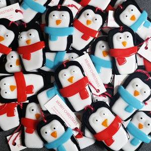 Penguin Christmas Decoration made with fused glass in England