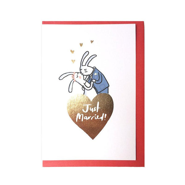 Just Married Rabbit Gold Foiled Card