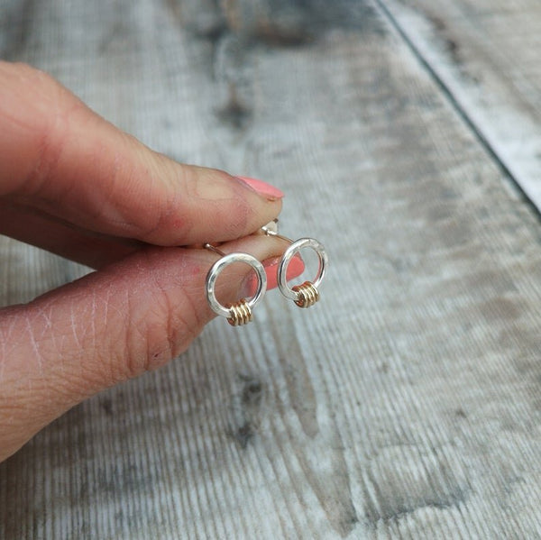 Sterling Silver Circle Stud Earrings with 4 Gold Hoops