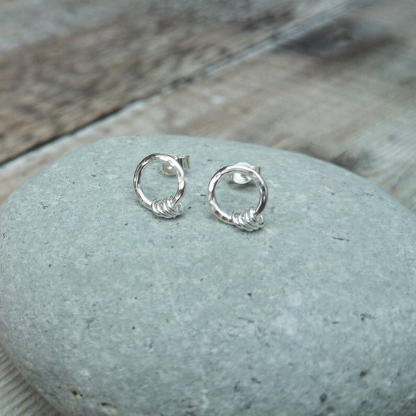 Sterling Silver Circle Stud Earrings with 4 Sterling Silver Hoops