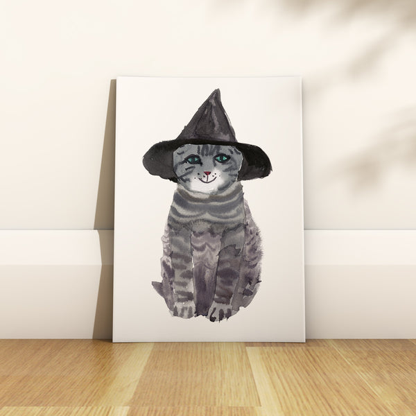 Goth Witch Cat watercolour by Bristol Artist, Rosie Webb