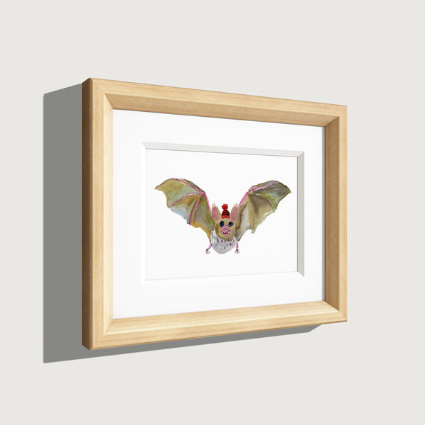 Vampire Bat in a Hat watercolour print by Bristol Artist, Rosie Webb
