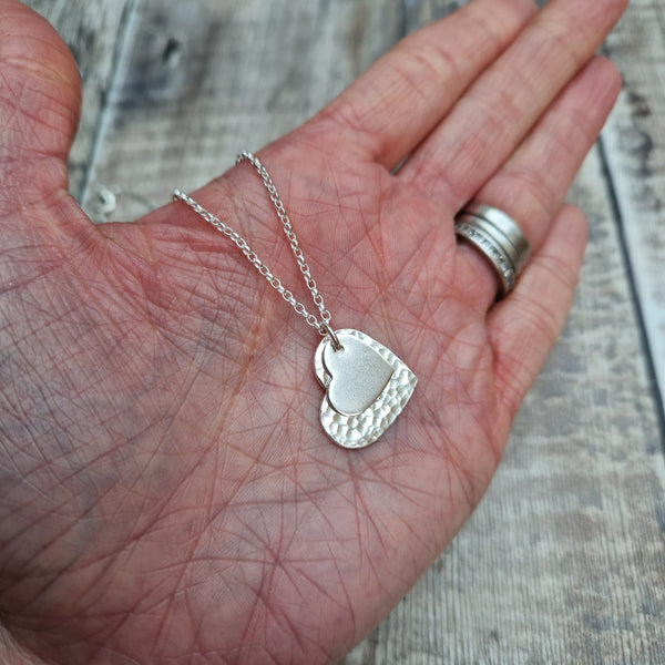 Sterling Silver Necklace with Solid Hearts