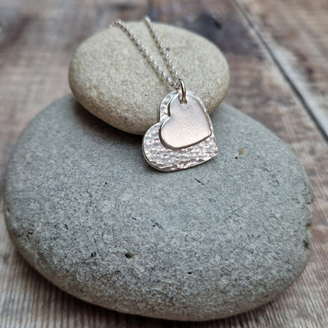 Sterling Silver Necklace with Solid Hearts