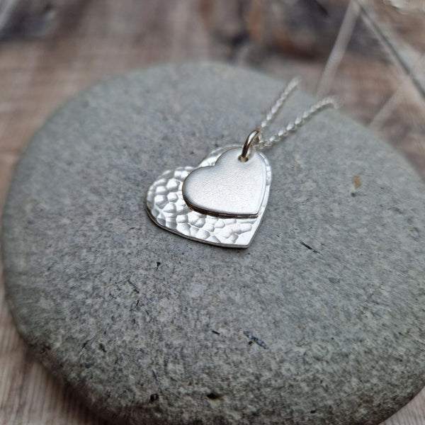 Sterling Silver Necklace with Solid Hearts