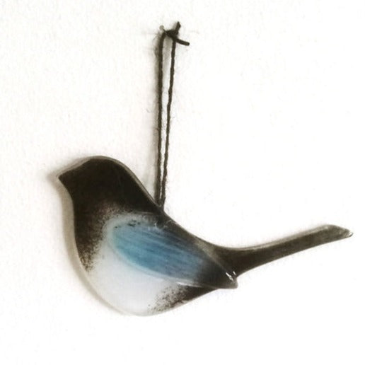 Magpie Decoration, fused glass