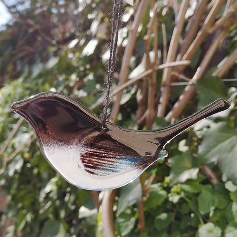 Fused Glass Magpie Hanging Decoration