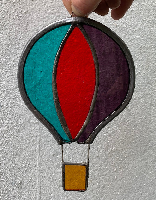 Teal, Red and Purple Stained Glass Hot Air Balloon