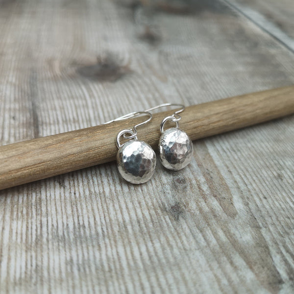 Sterling Silver Hammered Pebble Drop Earrings
