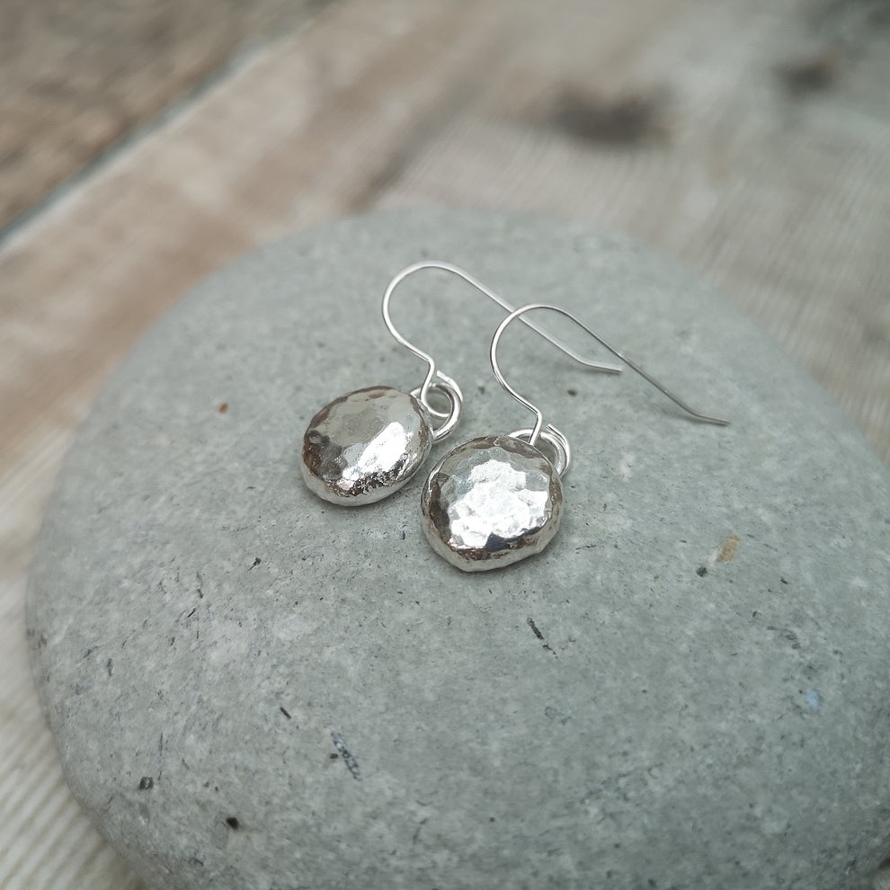 Sterling Silver Hammered Pebble Drop Earrings