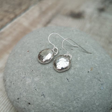 Sterling Silver Hammered Pebble Drop Earrings