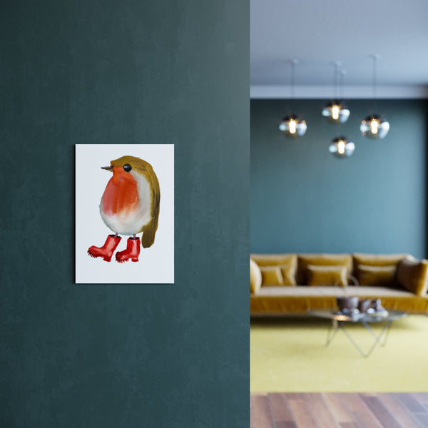 Robin in Red Wellies A5 - A3 Print