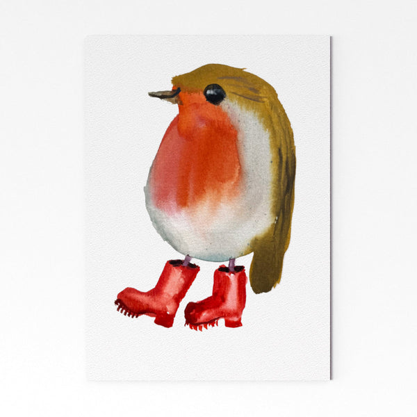Robin in Red Wellies A5 - A3 Print