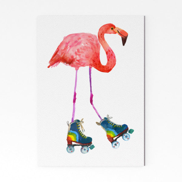 Flamingo on Rollerskates Print
