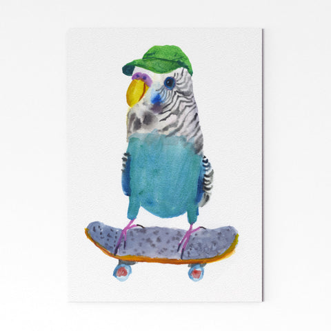 Budgie on Skateboard Print