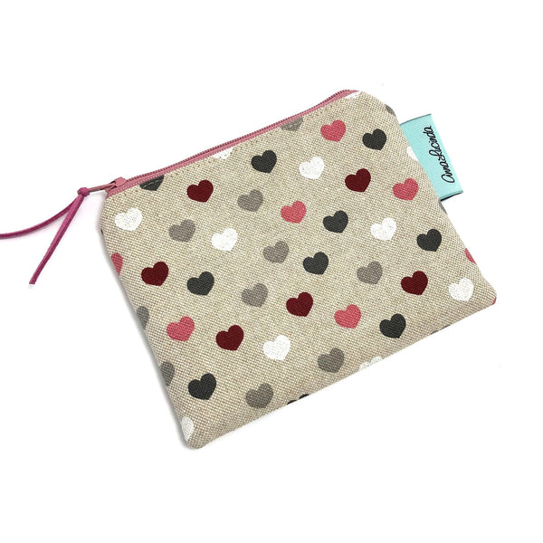 Coin purse with heart print fabric, handmade Valentine's Day gift
