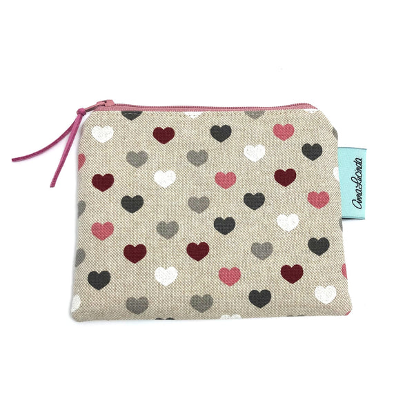 Cute heart fabric coin purse, handmade in the UK