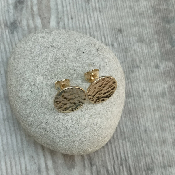 9ct Gold Hammered Disc Stud Earrings