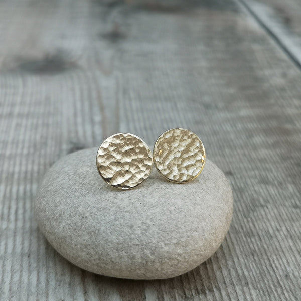 9 carat Gold Hammered Disc Stud Earrings