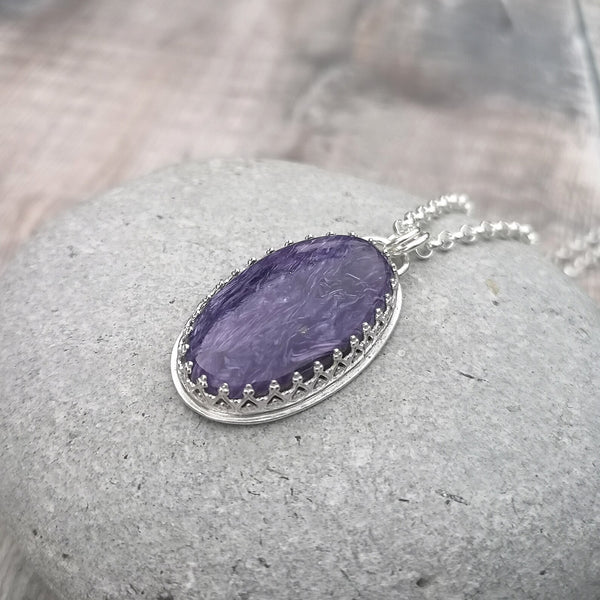 Sterling Silver and Purple Charoite Pendant Necklace