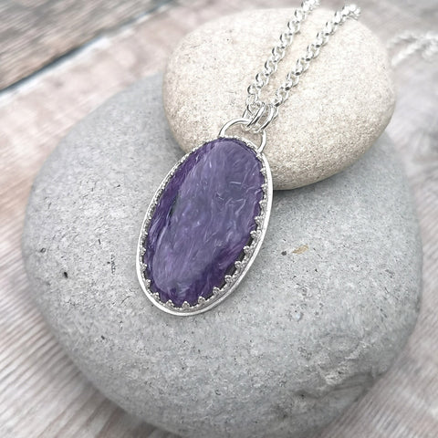 Purple Charoite Silver Pendant Necklace