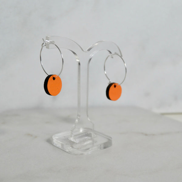 Small hoop earrings with colourful wooden charm