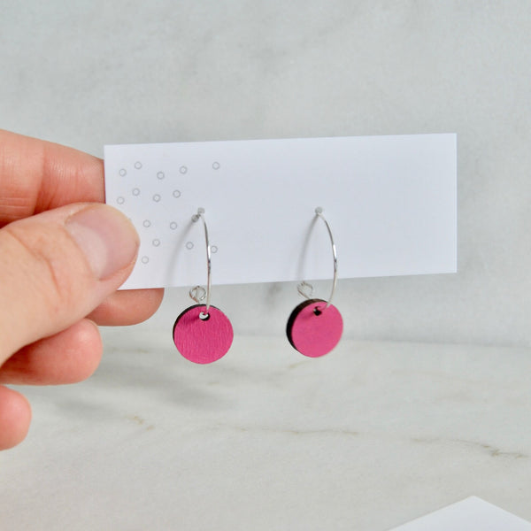 Small hoop earrings with colourful wooden charm