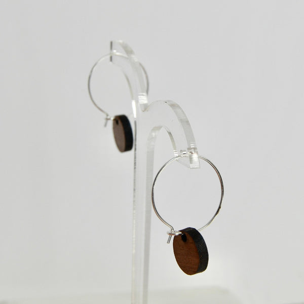 Small hoop earrings with colourful wooden charm