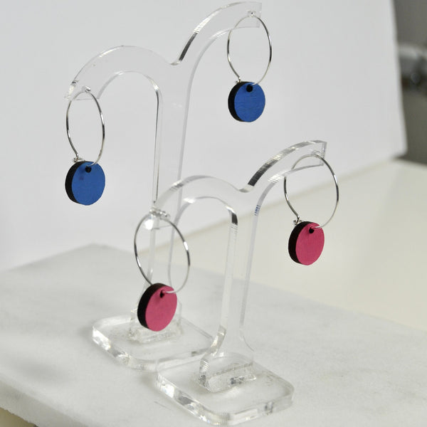 Small hoop earrings with colourful wooden charm