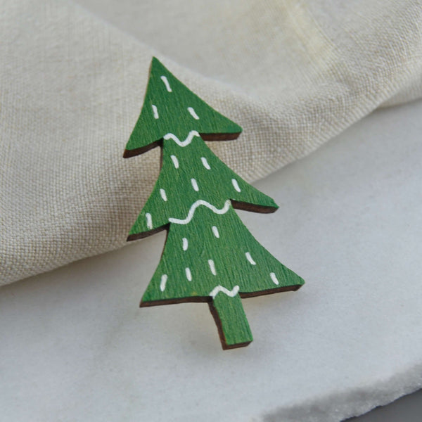 Wooden Christmas Tree Brooch