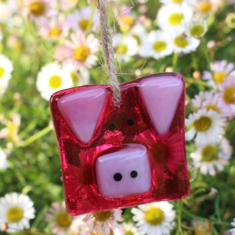 Fused Glass Pig hanging decoration