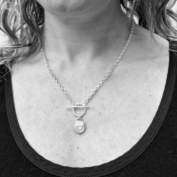 Sterling Silver Heart Necklace with T Bar