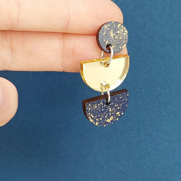 Dangly Semicircles earrings in navy and gold
