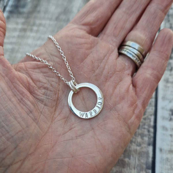 Hand Stamped Sterling Silver Warrior Necklace,