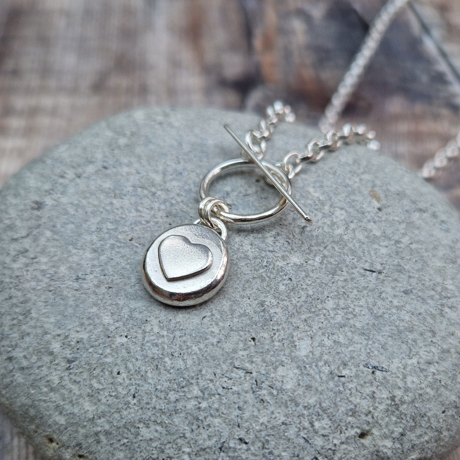 Sterling Silver Heart Necklace with T Bar