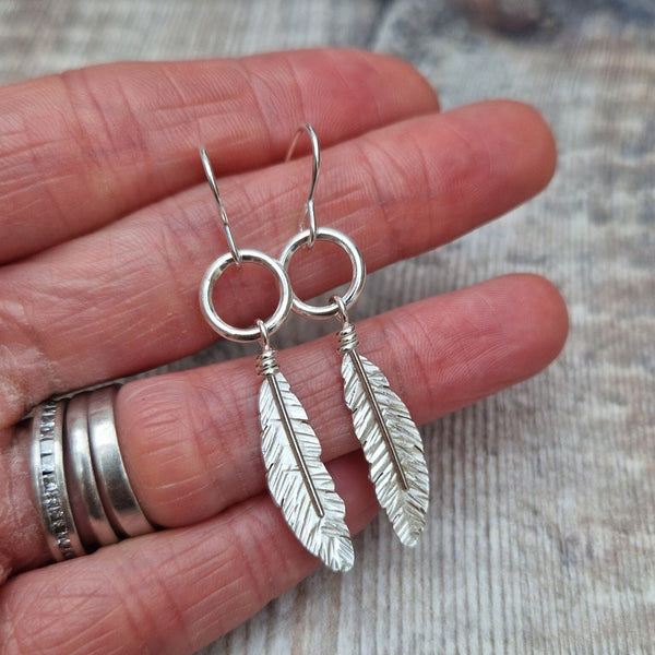 Sterling Silver Feather Drop Earrings