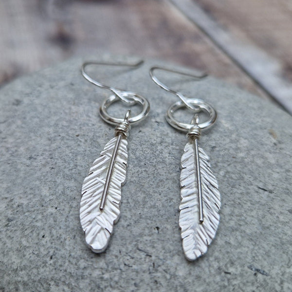 Sterling Silver Feather and Hoop Drop Earrings