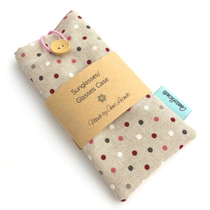 Sunglasses case, Fabric eyeglasses pouch, Soft spectacle sleeve, in Polka dot design