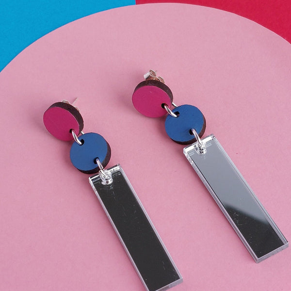 Colourful Dot and Silver Mirror Statement Earrings