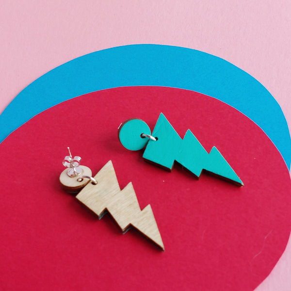 Aqua coloured lightning bolt earrings