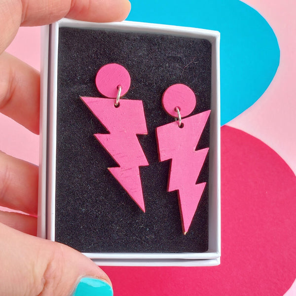 pink lightning bolt earrings