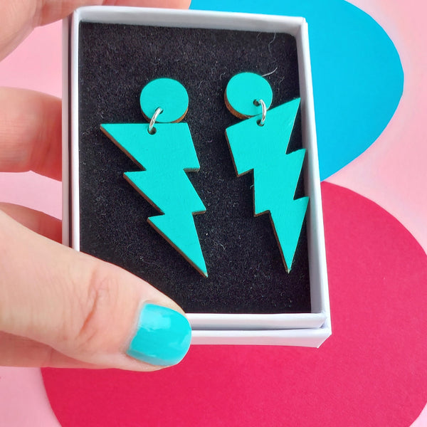 aqua lightning bolt earrings